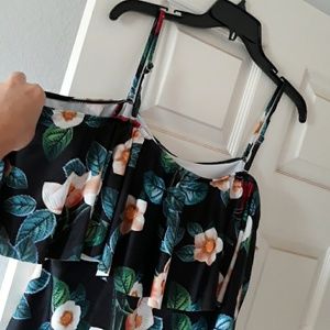 Cold shoulder ruffle tankini top Tropical print XL